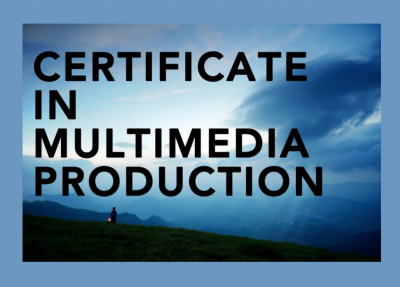 a photo of the sky with clouds, with the words: "Certificate in Multimedia Production"